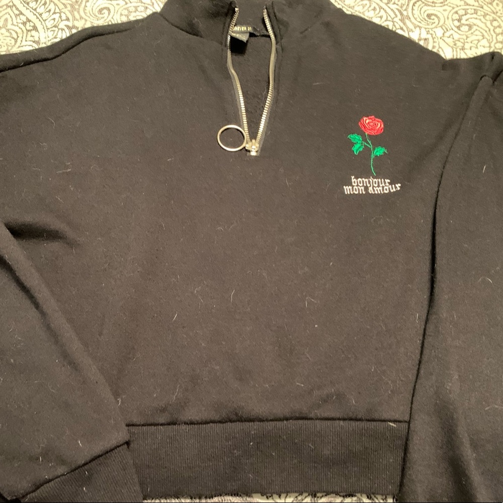 forever 21 cropped black french hoodie